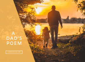 A father and a child walking into the sunset