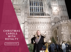 Dawn Denton outside Westminster Abbey for Christmas Carols with the Duchess of Cambridge
